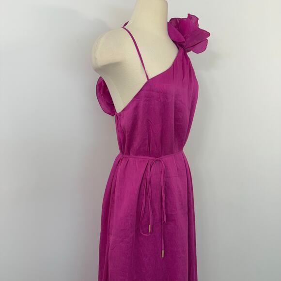 AJE Quintessa Flower Midi Dress in Deep Magenta Linen Silk Blend US 12 NWT - Picture 4 of 15